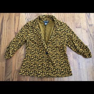 Living Doll Golden Yellow Black Leopard Print 3/4 Sleeve Blazer Jacket Women’s L